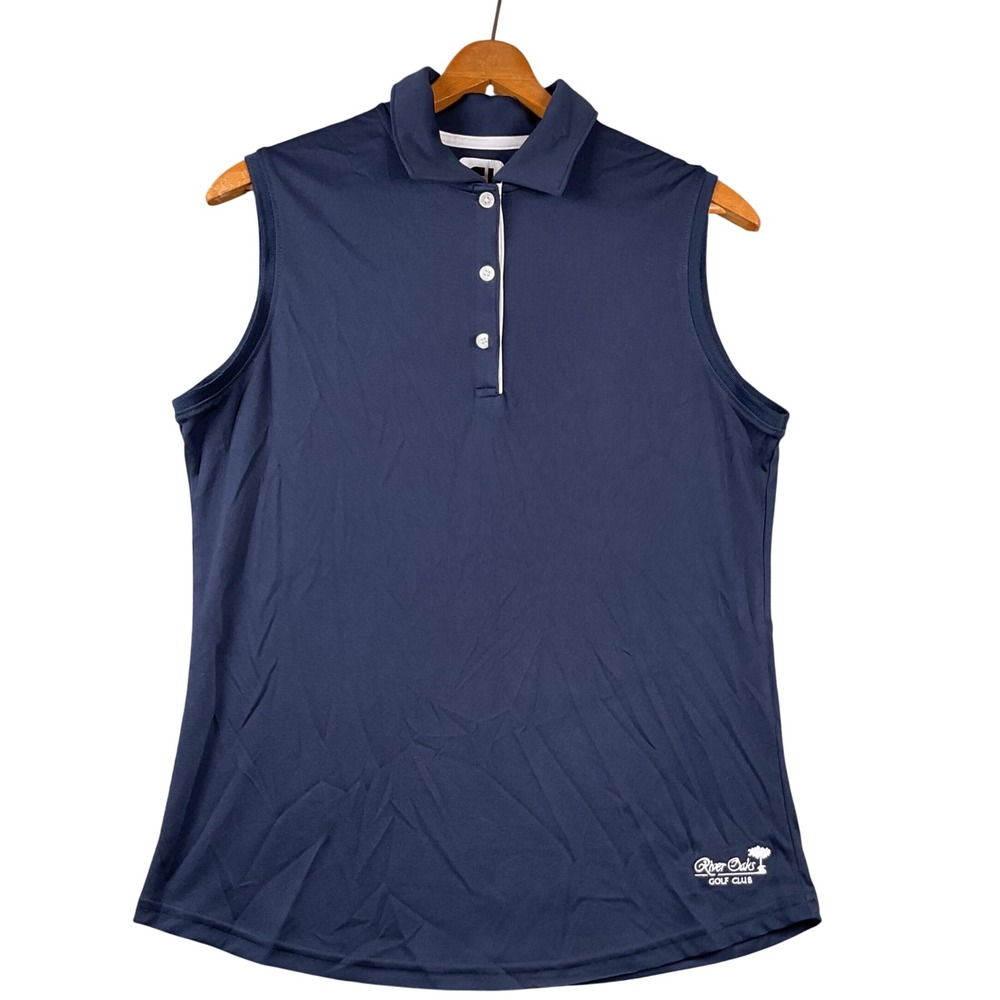 FootJoy Sleeveless Polo Women Medium Navy Blue River Oaks Golf Club Top
